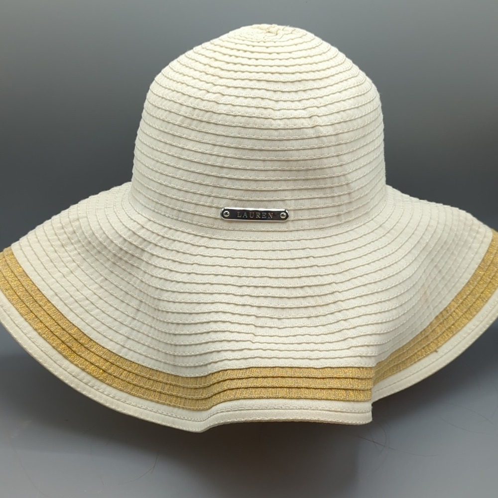 Ralph Lauren Tan Beige Natural Packable Brim Straw Style Sun Hat Womens One Size